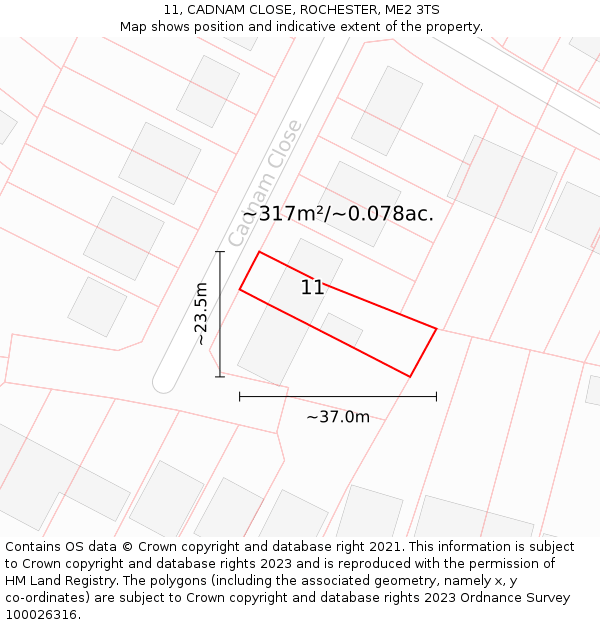 11, CADNAM CLOSE, ROCHESTER, ME2 3TS: Plot and title map