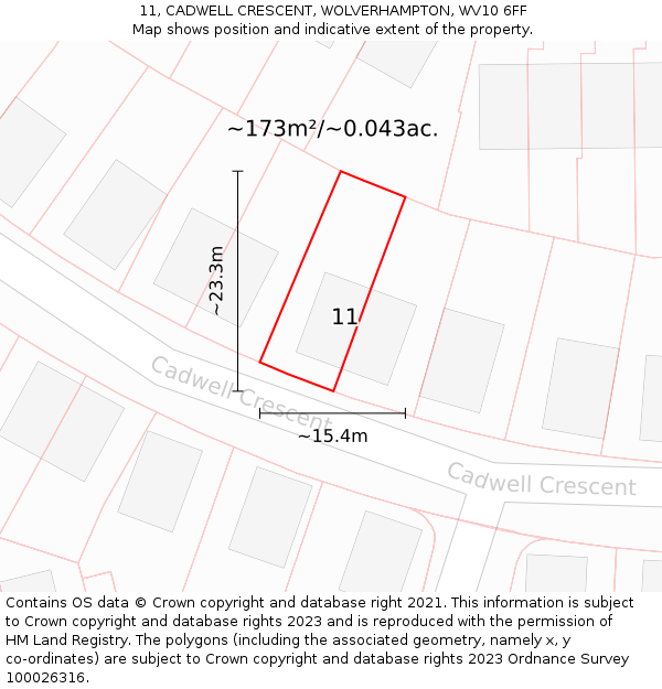 11, CADWELL CRESCENT, WOLVERHAMPTON, WV10 6FF: Plot and title map