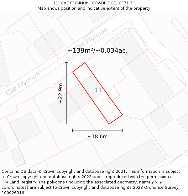 11, CAE FFYNNON, COWBRIDGE, CF71 7FJ: Plot and title map