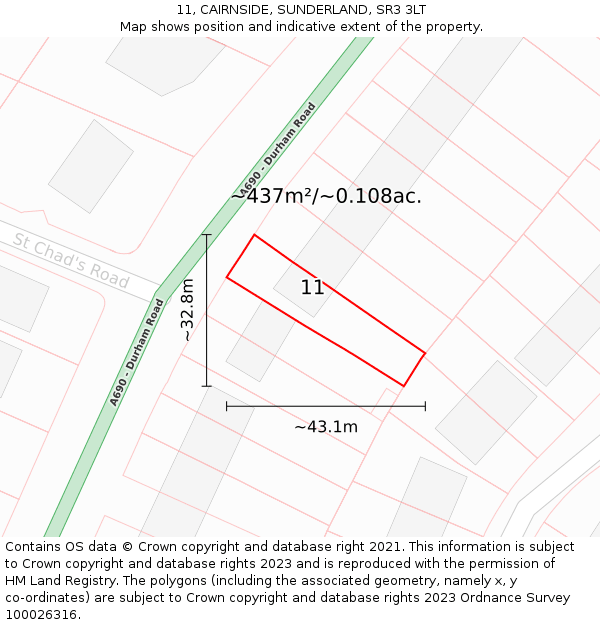 11, CAIRNSIDE, SUNDERLAND, SR3 3LT: Plot and title map