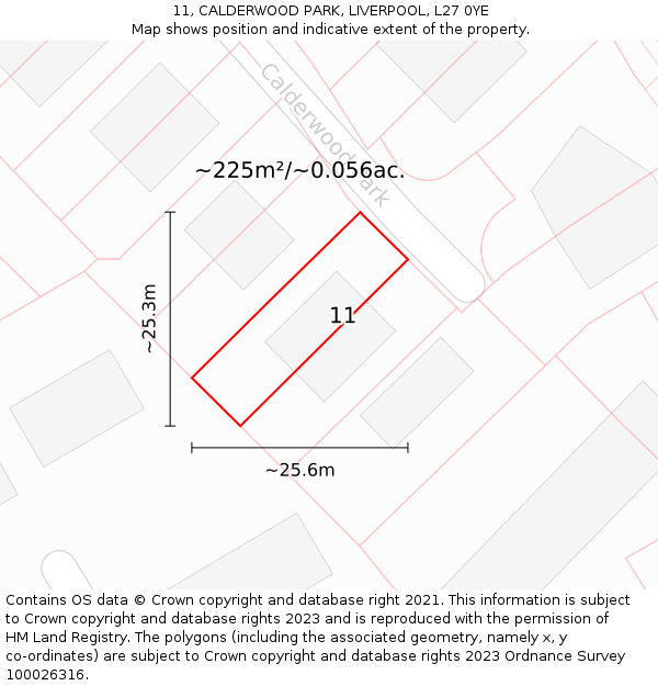 11, CALDERWOOD PARK, LIVERPOOL, L27 0YE: Plot and title map