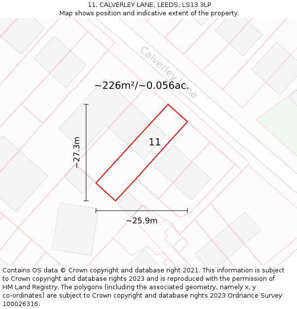 11, CALVERLEY LANE, LEEDS, LS13 3LP: Plot and title map