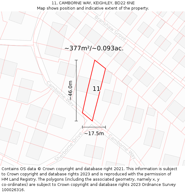 11, CAMBORNE WAY, KEIGHLEY, BD22 6NE: Plot and title map