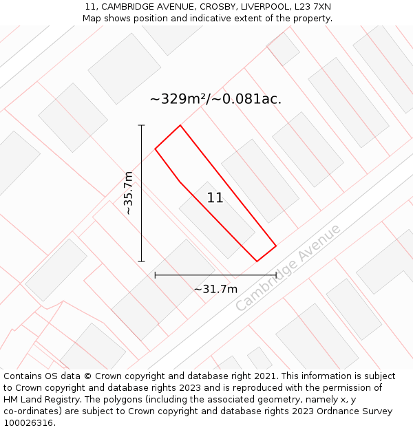 11, CAMBRIDGE AVENUE, CROSBY, LIVERPOOL, L23 7XN: Plot and title map