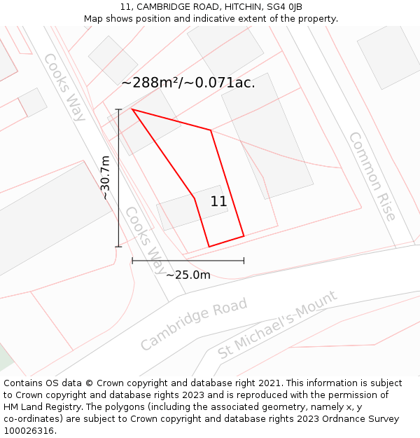 11, CAMBRIDGE ROAD, HITCHIN, SG4 0JB: Plot and title map