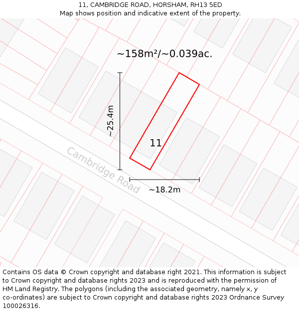 11, CAMBRIDGE ROAD, HORSHAM, RH13 5ED: Plot and title map