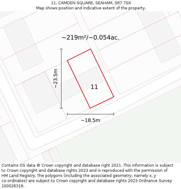 11, CAMDEN SQUARE, SEAHAM, SR7 7SX: Plot and title map