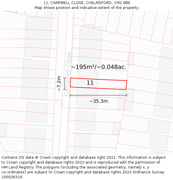 11, CAMPBELL CLOSE, CHELMSFORD, CM2 9BE: Plot and title map