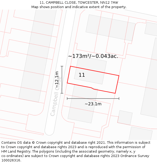 11, CAMPBELL CLOSE, TOWCESTER, NN12 7AW: Plot and title map