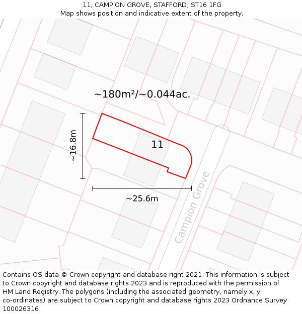 11, CAMPION GROVE, STAFFORD, ST16 1FG: Plot and title map