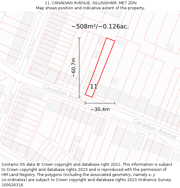 11, CANADIAN AVENUE, GILLINGHAM, ME7 2DN: Plot and title map