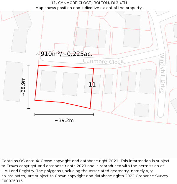11, CANMORE CLOSE, BOLTON, BL3 4TN: Plot and title map
