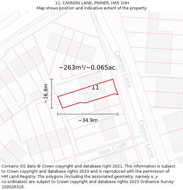 11, CANNON LANE, PINNER, HA5 1HH: Plot and title map