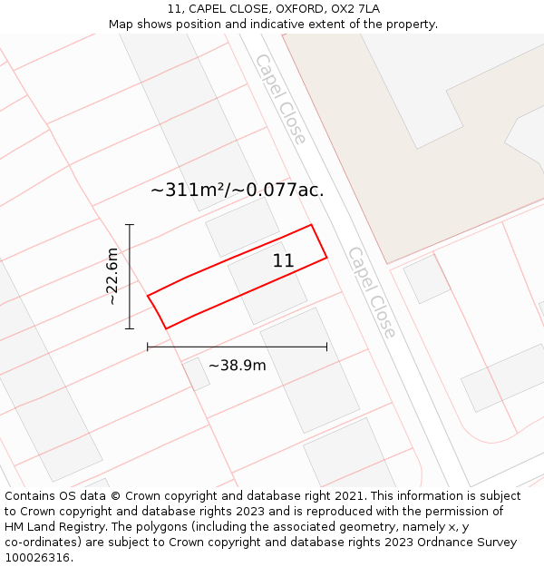 11, CAPEL CLOSE, OXFORD, OX2 7LA: Plot and title map