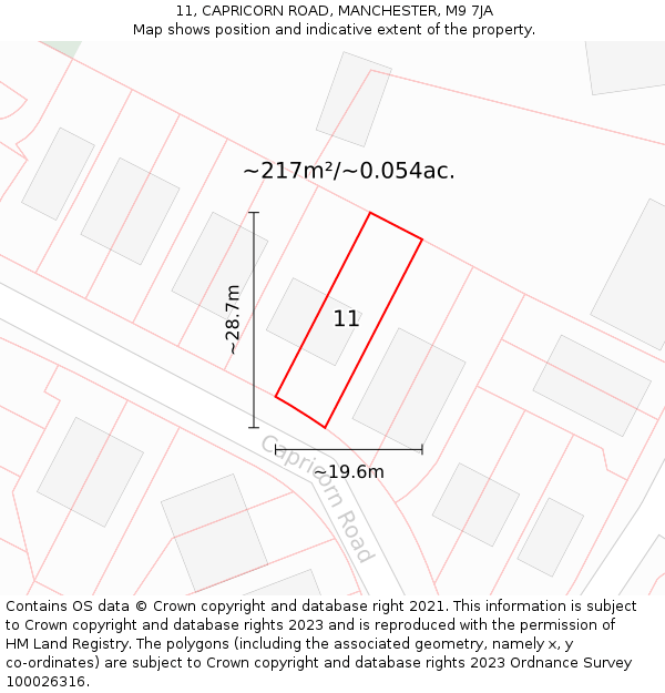 11, CAPRICORN ROAD, MANCHESTER, M9 7JA: Plot and title map