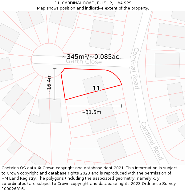 11, CARDINAL ROAD, RUISLIP, HA4 9PS: Plot and title map
