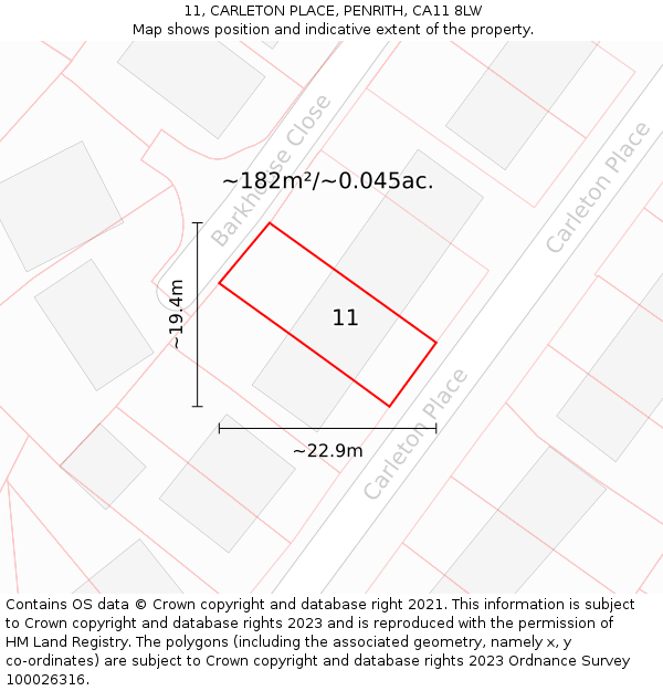 11, CARLETON PLACE, PENRITH, CA11 8LW: Plot and title map