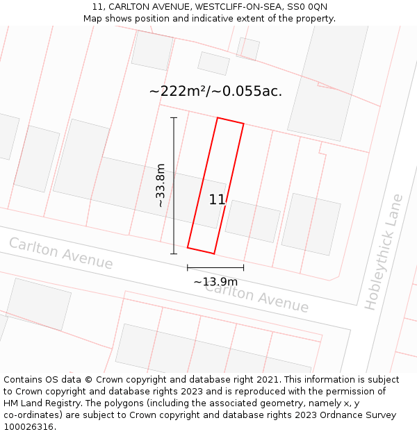 11, CARLTON AVENUE, WESTCLIFF-ON-SEA, SS0 0QN: Plot and title map
