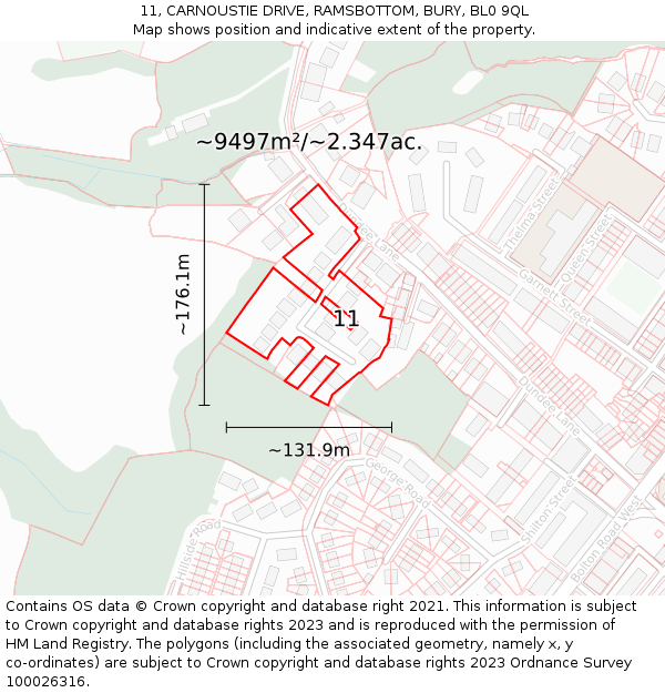11, CARNOUSTIE DRIVE, RAMSBOTTOM, BURY, BL0 9QL: Plot and title map