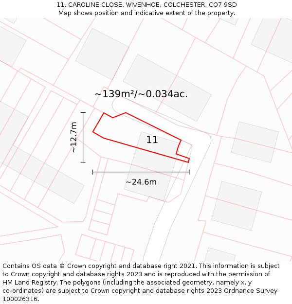 11, CAROLINE CLOSE, WIVENHOE, COLCHESTER, CO7 9SD: Plot and title map