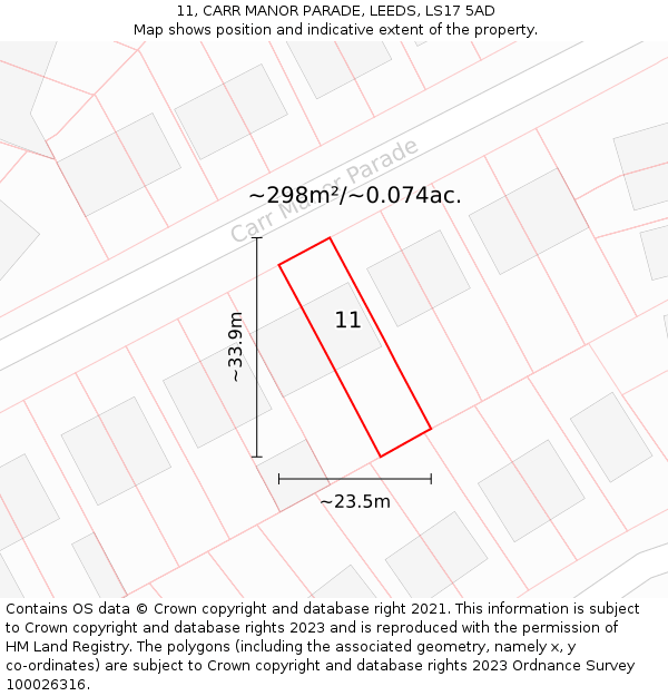 11, CARR MANOR PARADE, LEEDS, LS17 5AD: Plot and title map