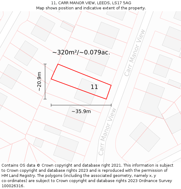 11, CARR MANOR VIEW, LEEDS, LS17 5AG: Plot and title map