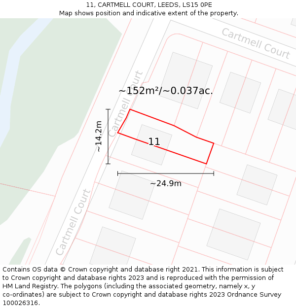 11, CARTMELL COURT, LEEDS, LS15 0PE: Plot and title map