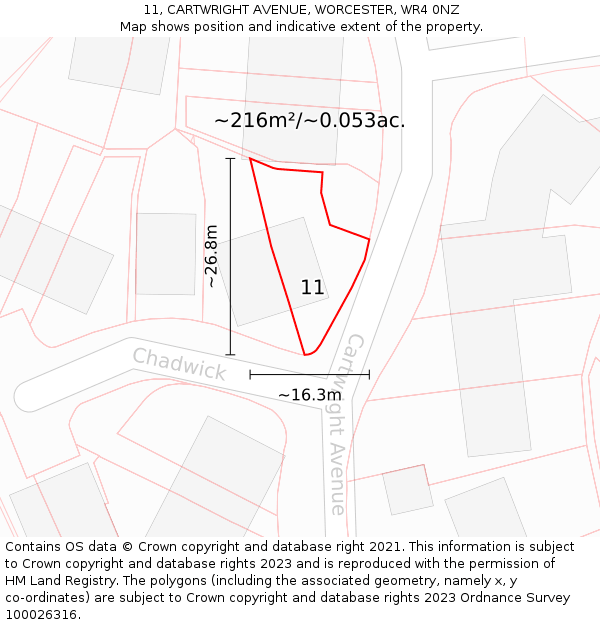 11, CARTWRIGHT AVENUE, WORCESTER, WR4 0NZ: Plot and title map