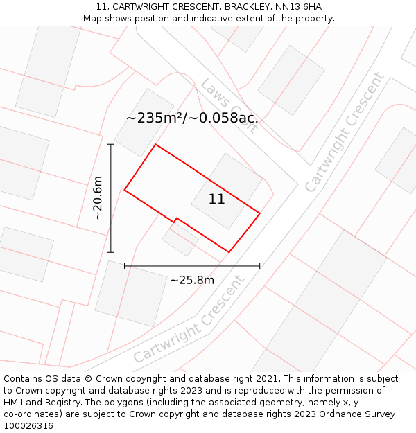 11, CARTWRIGHT CRESCENT, BRACKLEY, NN13 6HA: Plot and title map