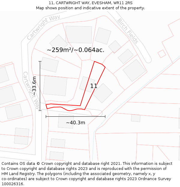 11, CARTWRIGHT WAY, EVESHAM, WR11 2RS: Plot and title map