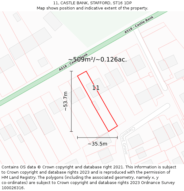 11, CASTLE BANK, STAFFORD, ST16 1DP: Plot and title map