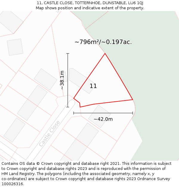 11, CASTLE CLOSE, TOTTERNHOE, DUNSTABLE, LU6 1QJ: Plot and title map