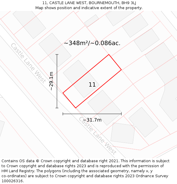 11, CASTLE LANE WEST, BOURNEMOUTH, BH9 3LJ: Plot and title map