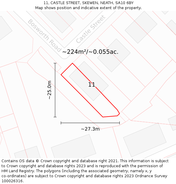 11, CASTLE STREET, SKEWEN, NEATH, SA10 6BY: Plot and title map