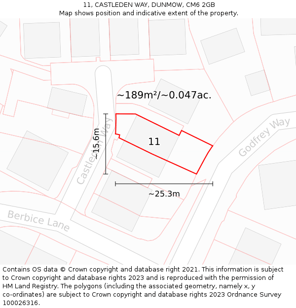 11, CASTLEDEN WAY, DUNMOW, CM6 2GB: Plot and title map