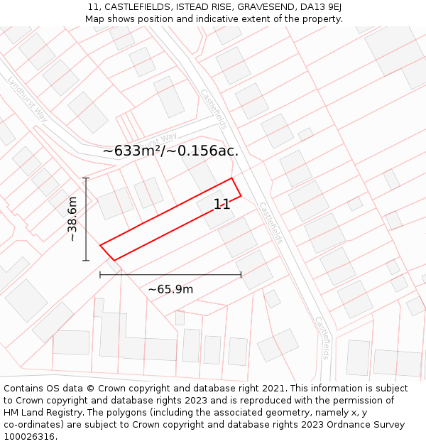 11, CASTLEFIELDS, ISTEAD RISE, GRAVESEND, DA13 9EJ: Plot and title map