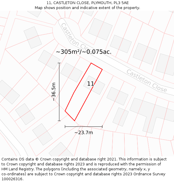 11, CASTLETON CLOSE, PLYMOUTH, PL3 5AE: Plot and title map