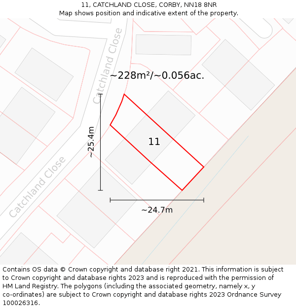 11, CATCHLAND CLOSE, CORBY, NN18 8NR: Plot and title map