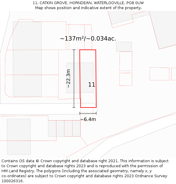 11, CATKIN GROVE, HORNDEAN, WATERLOOVILLE, PO8 0UW: Plot and title map