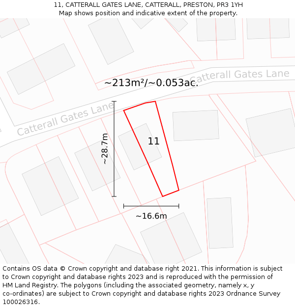 11, CATTERALL GATES LANE, CATTERALL, PRESTON, PR3 1YH: Plot and title map