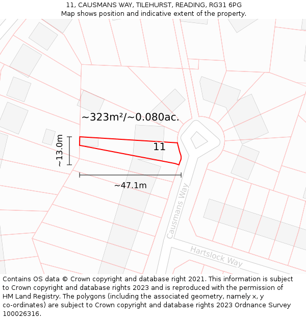 11, CAUSMANS WAY, TILEHURST, READING, RG31 6PG: Plot and title map