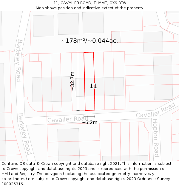 11, CAVALIER ROAD, THAME, OX9 3TW: Plot and title map