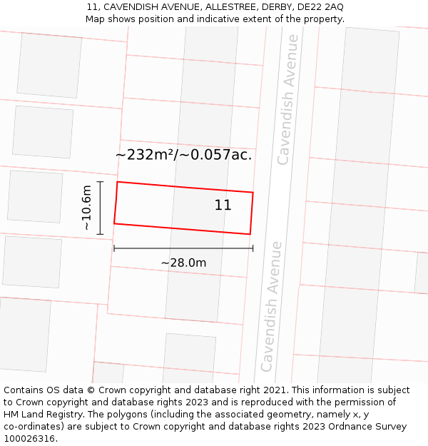 11, CAVENDISH AVENUE, ALLESTREE, DERBY, DE22 2AQ: Plot and title map