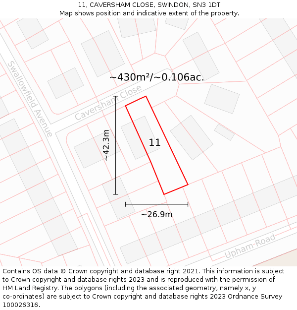 11, CAVERSHAM CLOSE, SWINDON, SN3 1DT: Plot and title map