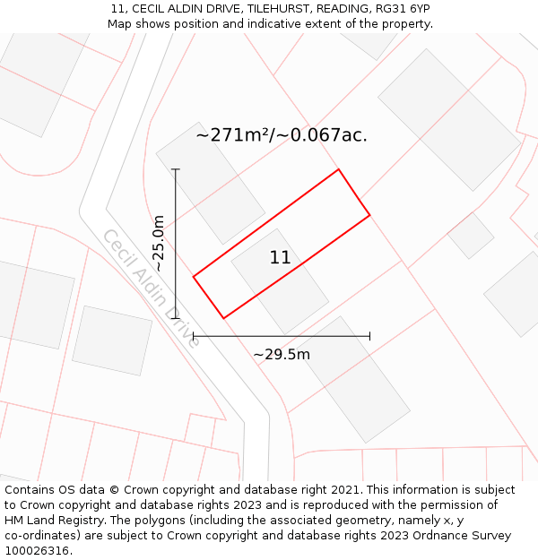 11, CECIL ALDIN DRIVE, TILEHURST, READING, RG31 6YP: Plot and title map