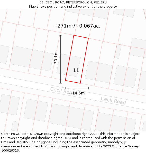 11, CECIL ROAD, PETERBOROUGH, PE1 3PU: Plot and title map