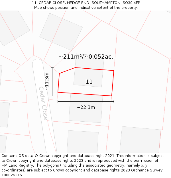 11, CEDAR CLOSE, HEDGE END, SOUTHAMPTON, SO30 4FP: Plot and title map