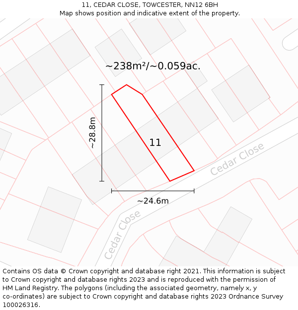 11, CEDAR CLOSE, TOWCESTER, NN12 6BH: Plot and title map