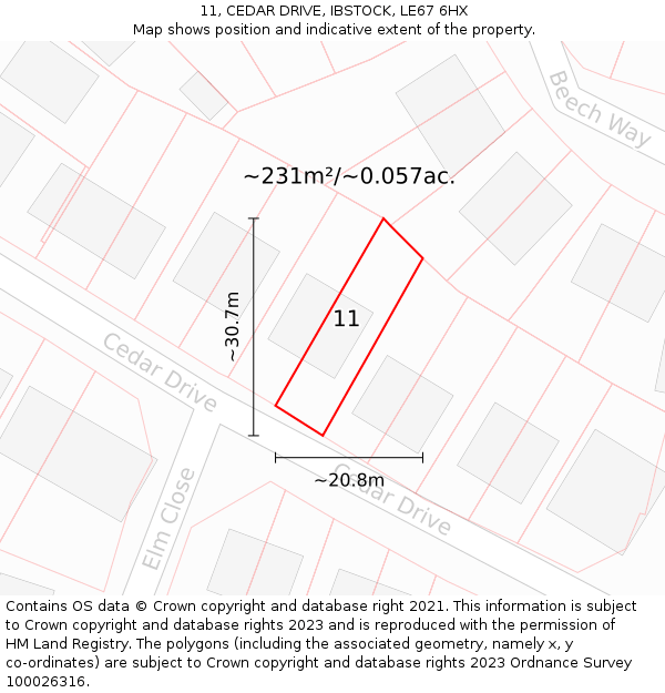 11, CEDAR DRIVE, IBSTOCK, LE67 6HX: Plot and title map