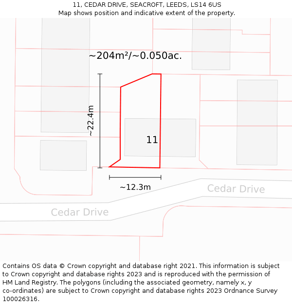 11, CEDAR DRIVE, SEACROFT, LEEDS, LS14 6US: Plot and title map